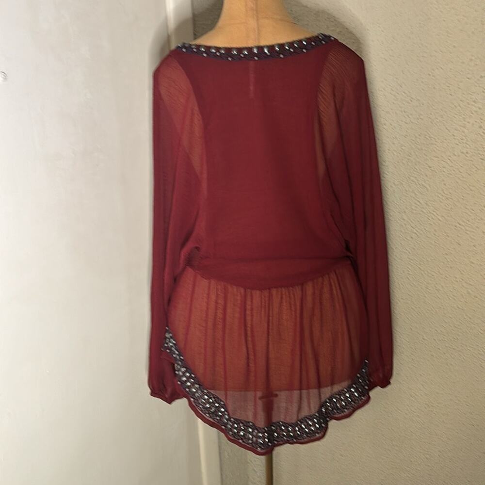 Free People Promesa Peasant Tunic Blouse Sheer Beaded Embroidered Boho M Indie - Picture 4 of 10
